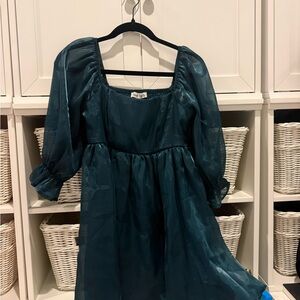 Elegant Teal Dress with Puff Sleeves